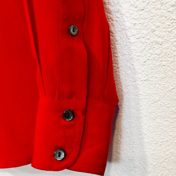 VTG 80s Alcott & Andrews Silk Blouse Red Button Up V-Neck Pockets Womens Size 4 - Picture 8 of 9